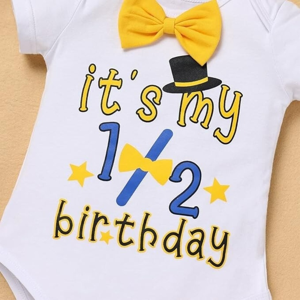 IBTOM CASTLE Baby Boys Half Birthday Cake Smash Outfit Short Sleeve 4pcs - Picture 9 of 9